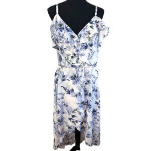 NWT A. Byer Hi Lo Off Shoulder Blue and White Floral Women’s Dress Size Large